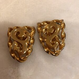 Givenchy Gold Tone Clip On Earrings Vintage Paris 1.25”